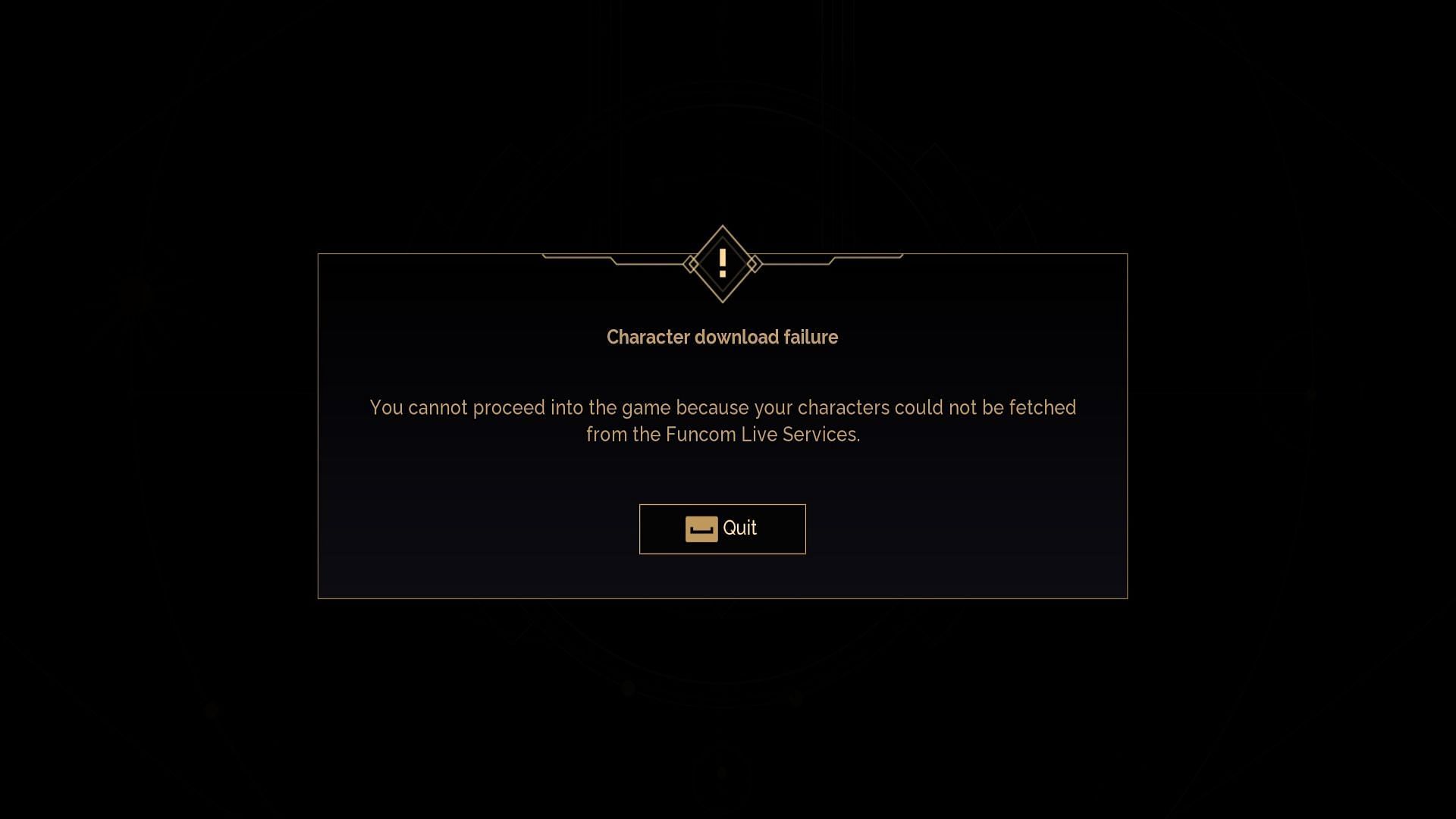 Dune Awakening Character Download Failure error (Image via Funcom)